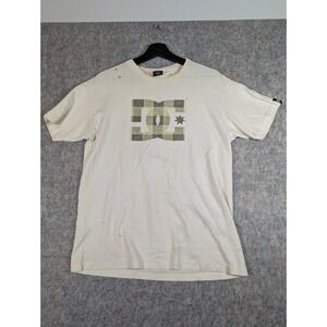 Vintage Y2K DC Shoes Skater Shirt WHITE Men's‎ Size L Distressed Thrashed READ*